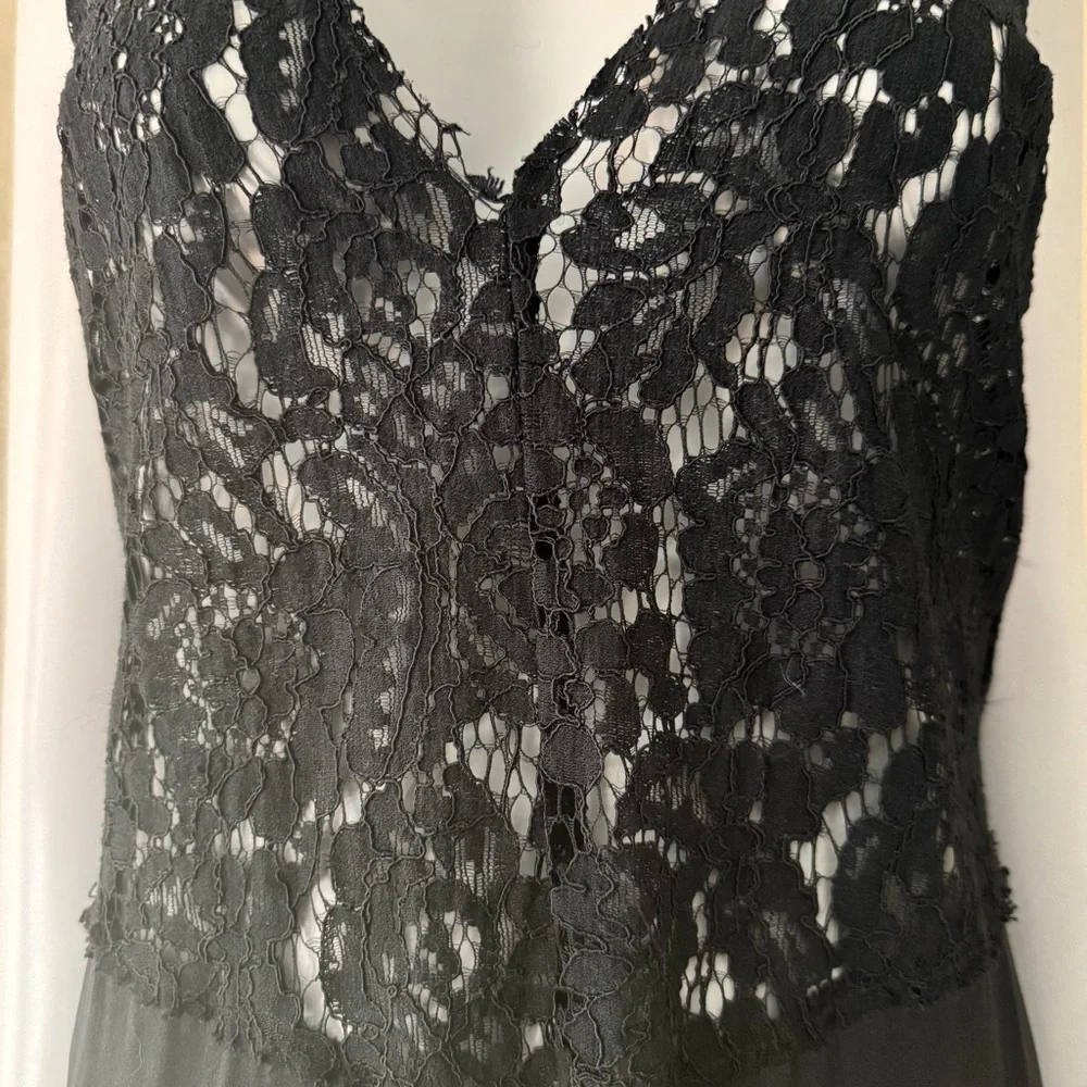 REFORMATION Aura Black Sheer Lace 100% Silk Slip Dress Maxi Size 8 - Picture 7 of 16